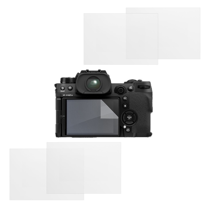 Set protectie compatibil cu FujiFilm X-H2S, COMANDO Focus Shield, 4 Folii de Silicon Rezistente pentru Ecran, Anti-Reflexie, Anti-zgarieturi, Proprietati Regenerabile, Protectie Anti-Amprente, Aplicare usoara, Gri Transparent