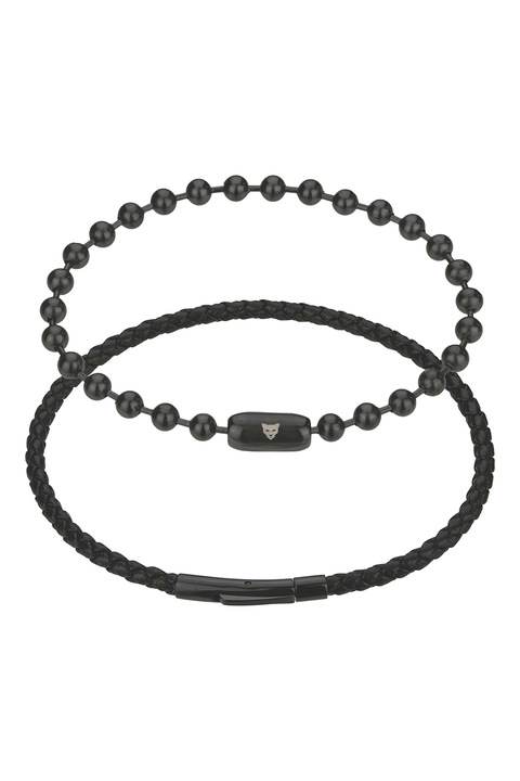 Marc Lauder, Bőr és rozsdamentes acél karkötő szett, Fekete