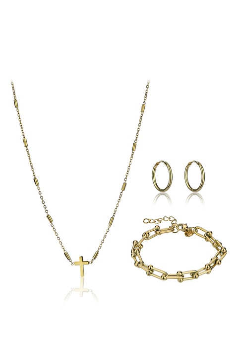 Marc Lauder, Set de cercei, bratara si colier din otel inoxidabil - 3 piese, Auriu