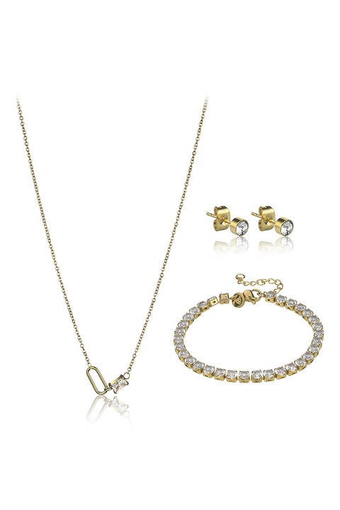 Marc Lauder, Set de colier, bratara si cercei decorati cu cristale - 3 piese, Auriu