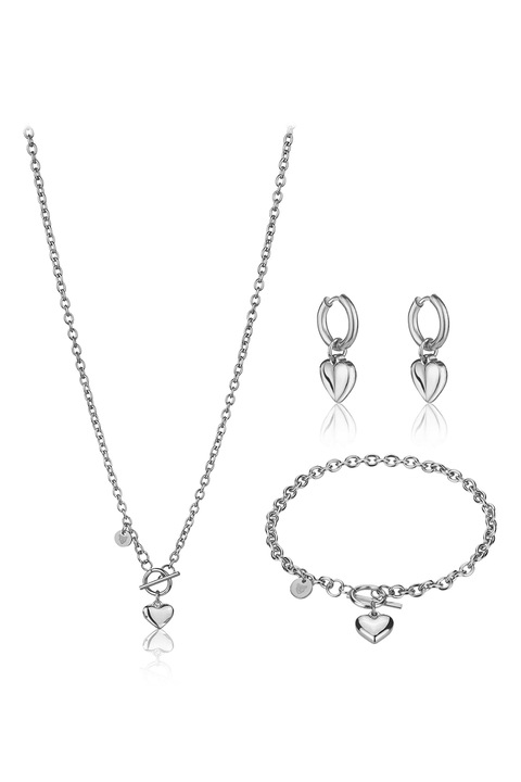 Marc Lauder, Set de bratara, colier si cercei din otel inoxidabil - 3 piese, Argintiu