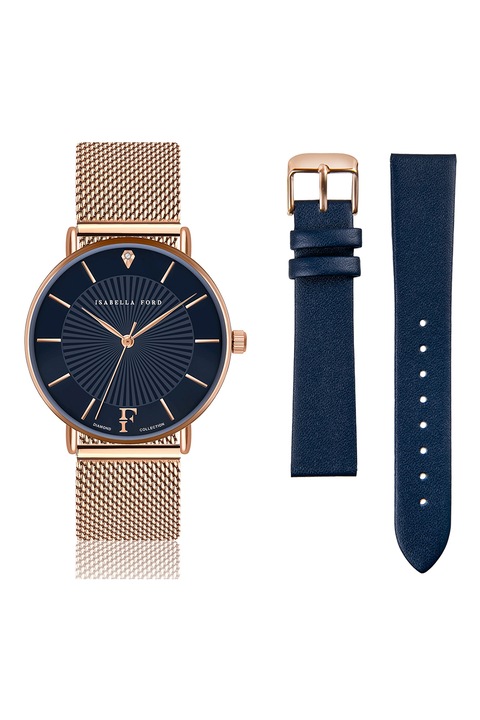 Isabella Ford, Ceas quartz cu o curea intersanjabila, Auriu rose, Bleumarin