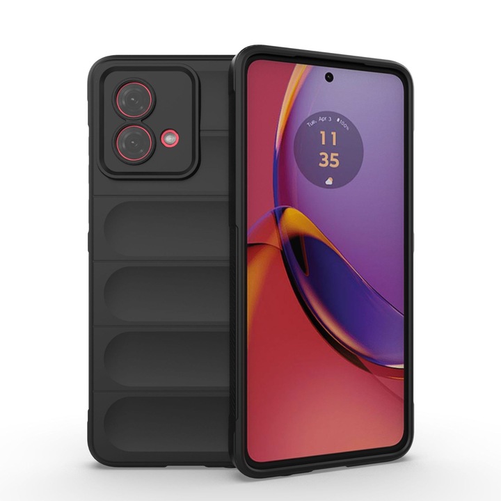 Husa telefon, pentru Motorola Moto G84 5G Heavy Duty 3D cu dungi senzoriale Soft Silicone Full Portection Rezistent la socuri, Negru intens