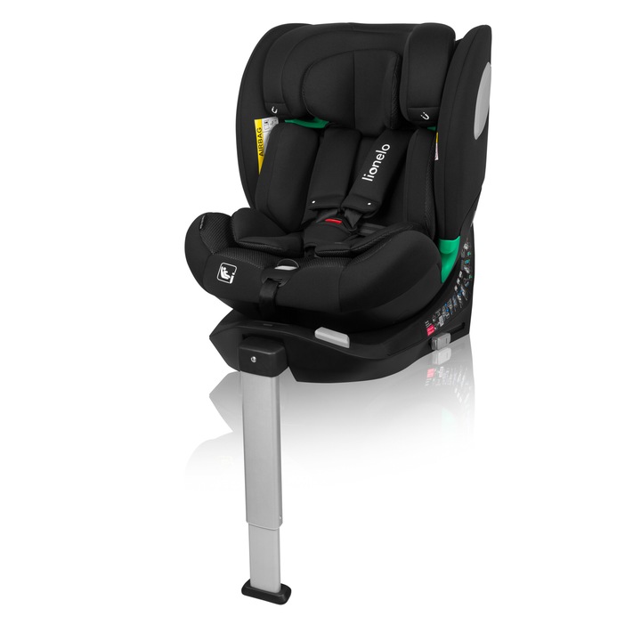 Scaun auto Lionelo Braam Air i-Size 4in1, R129, pentru 40-150 cm, montare ISOFIX si picior de stabilizare, RWF si FWF, ventilator Air Flow, 5 pozitii spatar, 14 pozitii tetiera, protectie SideProtect, spuma cu memorie, baza pivotanta 360° - Carbon negru
