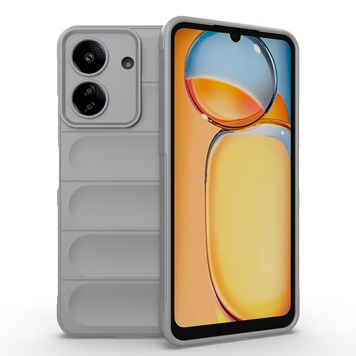 Husa telefon, pentru Xiaomi Redmi 13C 4G Heavy Duty 3D cu dungi senzoriale Soft Silicone Full Portection Rezistent la socuri, Gri deschis