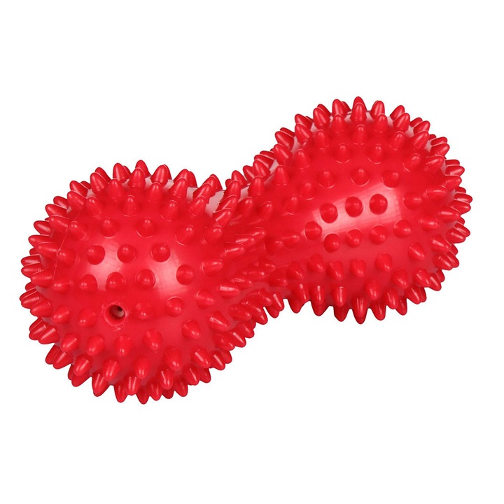 Топка Merco Peanut Massage, тип таралеж, за масаж, възстановяване, релакс, тонизиране, диаметър 7,5 см, дължина 15 см, червена