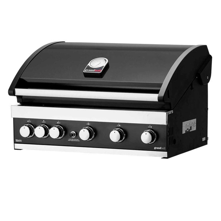Газово барбекю, с 6 горелки, 5 неръждаема стомана и 1 инфрачервена, вградени, решетки и чугунена плоча, Grandhall Grandpro Maxim G5 K05000387A