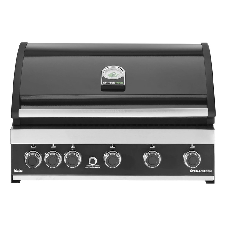 Газово барбекю, с 6 горелки, 5 неръждаема стомана и 1 инфрачервена, вградени, решетки и чугунена плоча, Grandhall Grandpro Maxim G5 K05000387A