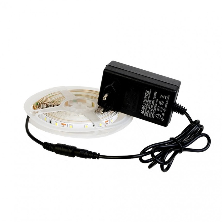 Комплект LED лента Lightex, 2835, 60бр/м, 4.8W/m, 102lm/W, 4000K, IP20, 220V, Адаптор, 5 метра