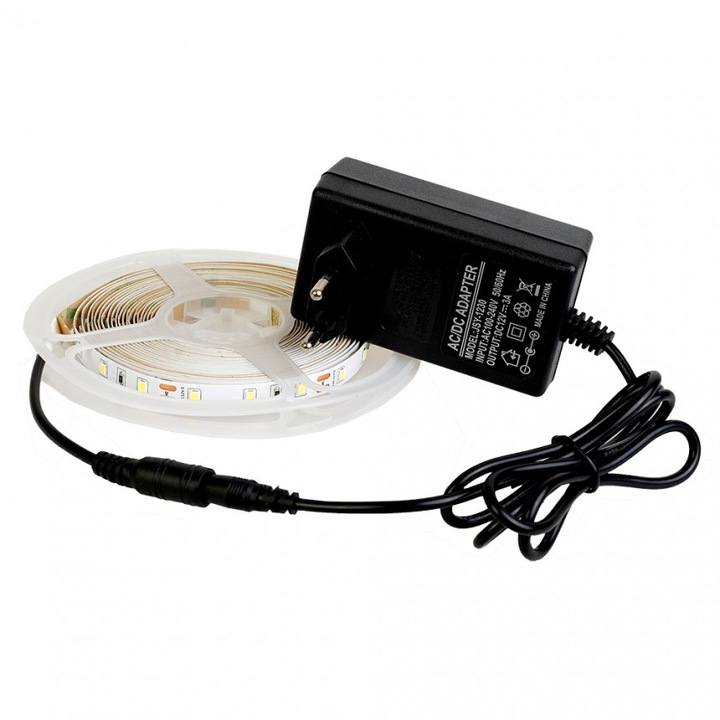 Комплект LED лента Lightex, 2835, 60бр/м, 4.8W/m, 106lm/W, 6000K, IP20, 220V, Адаптор, 5 метра