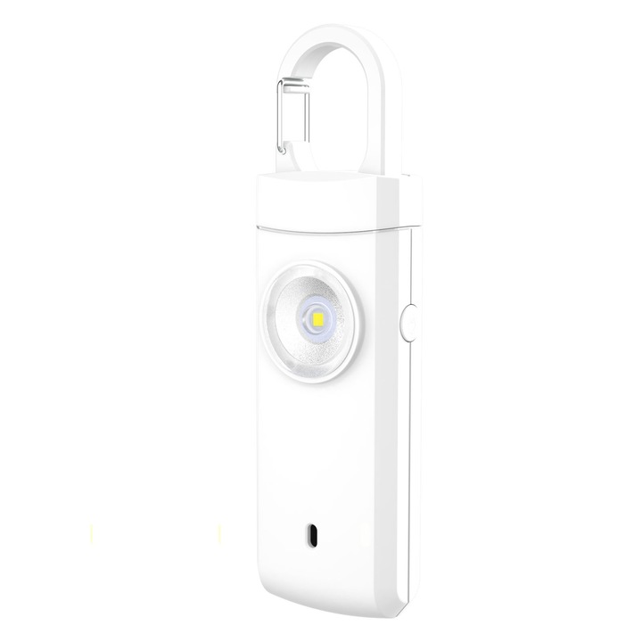 Alarma personala reincarcabila pentru femei 130 dB - Alarma potrivita pentru femei, fiice, studenti, fete tinere, batrani, copii, reincarcabila prin USB, alb