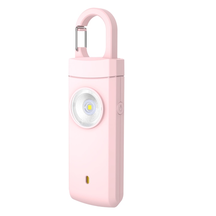 Alarma personala reincarcabila pentru femei, potrivita pentru femei, fiice, studenti, fete, lucratori in schimburi de noapte, batrani, copii, alarma, incarcare USB, roz