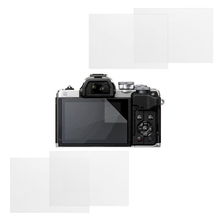 Set protectie compatibil cu Olympus E-M10 Mark IV, COMANDO Focus Shield, 4 Folii de Silicon Rezistente pentru Ecran, Anti-Reflexie, Anti-zgarieturi, Proprietati Regenerabile, Protectie Anti-Amprente, Aplicare usoara, Gri Transparent
