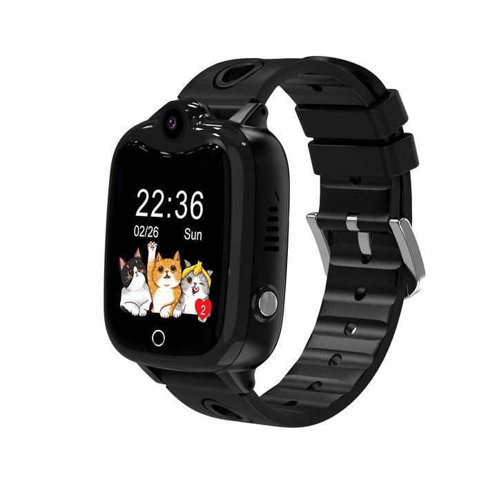 Детски Смарт часовник NUBI DH10, IPS Дисплей, 4G, Камера, LBS+Wi-Fi Tracking, 7 образователни игри, Видео разговор, SOS бутон, Силиконов протектор, Черен