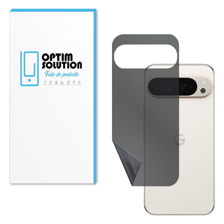 Folie Hydrogel Privacy Regenerable Back for Google Pixel 9 Pro XL, OPTIM SOLUTION, Anti-Spy, Nagy érzékenység, UHD tisztaság, ütéselnyelés, rugalmas hidrokristály, fokozott intimitás, elit osztályú védelem, oleofób funkció, fekete
