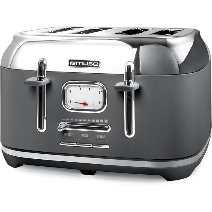 Prajitor de paine in stil retro Muse MS-131 DG, putere 1800 W, otel inoxidabil, gri antracit