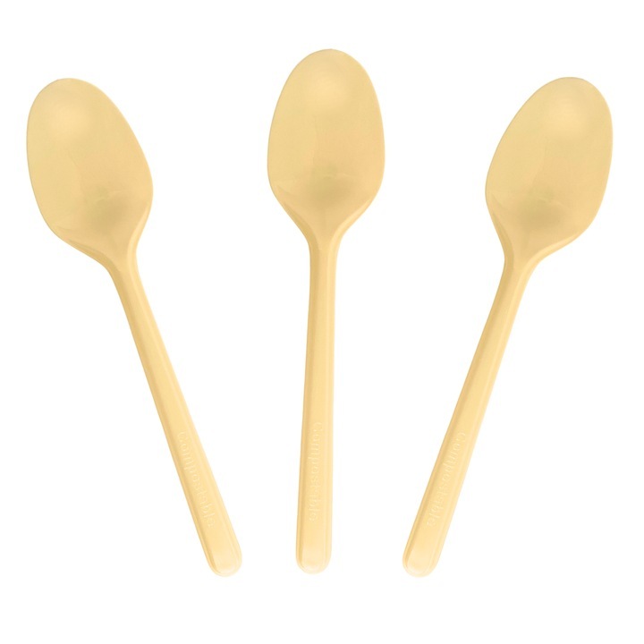 Set 100 Lingurite CPLA Compostabile, Bej