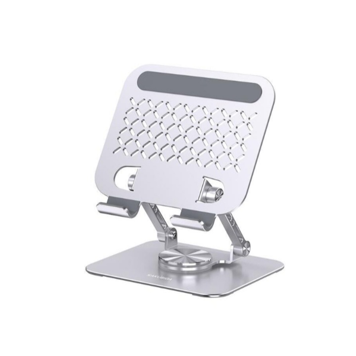 Alumínium Kaku asztali állvány telefonokhoz és táblagépekhez 360 fokos forgatással - ezüst
