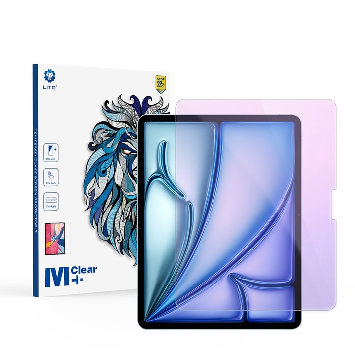 Kék fény elleni Lito Classic képernyővédő fólia Apple iPad Air 13 (2025) / Air 13 (2024) készülékhez, edzett üveg, teljes ragasztó, 2.5D