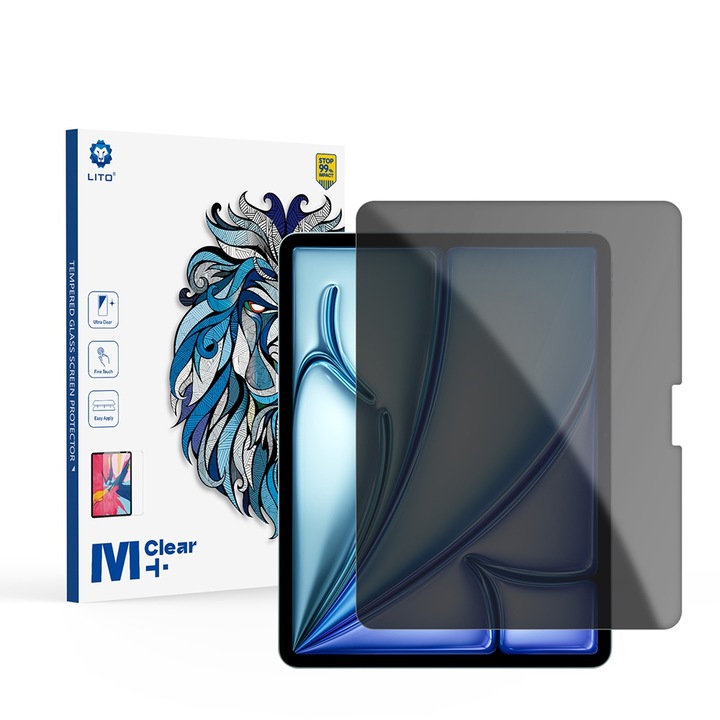 Privacy Lito Classic képernyővédő fólia Apple iPad Air 13 (2025) / Air 13 (2024) készülékhez, edzett üveg, teljes ragasztó, 2.5D