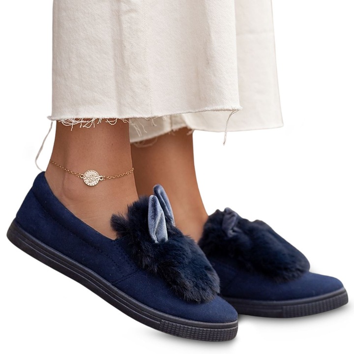 Papuci de casa dama, Permani, Sintetic, Bleumarin