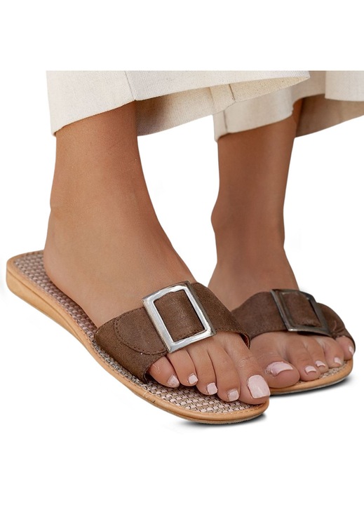 Flip-flops cu catarama Permani, Sintetic, Maro, 38 EU