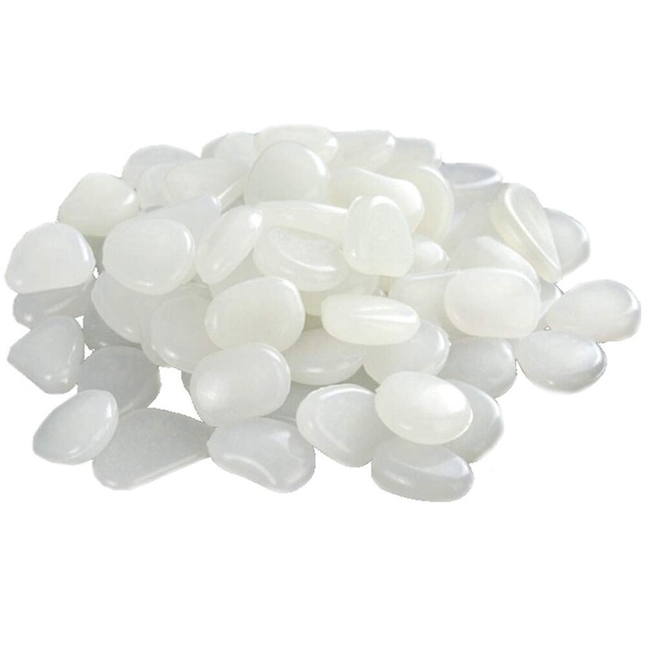 Set 100 pietre decorative fosforescente eBA®, albe, dimensiune 2-3 cm