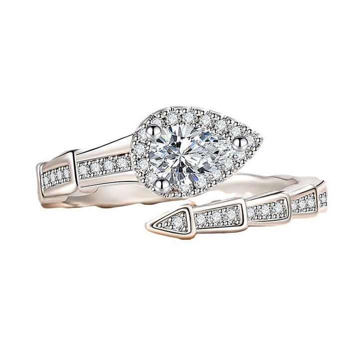 HYTIREBY gyűrű, kígyócsont kialakítás, berakott cirkon, környezetbarát, ezüst