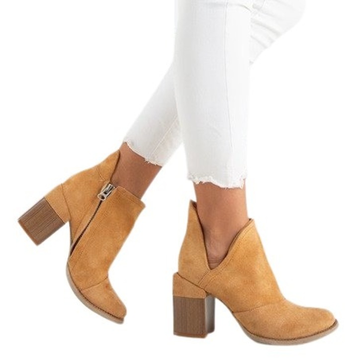 Botine dama Permani Ariko cu toc inalt, Piele ecologica, Camel, 38 EU