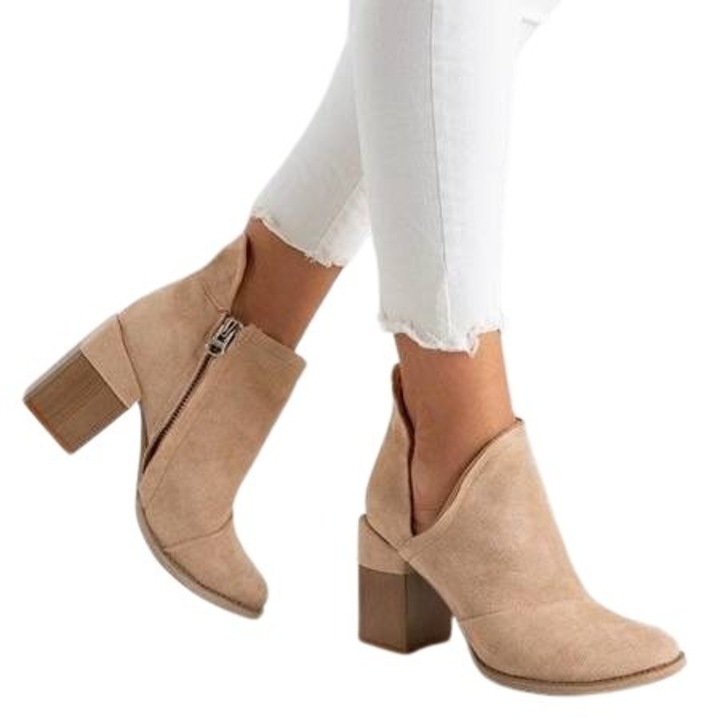 Botine Permani Ariko cu toc inalt, Piele ecologica, maro, 37 EU