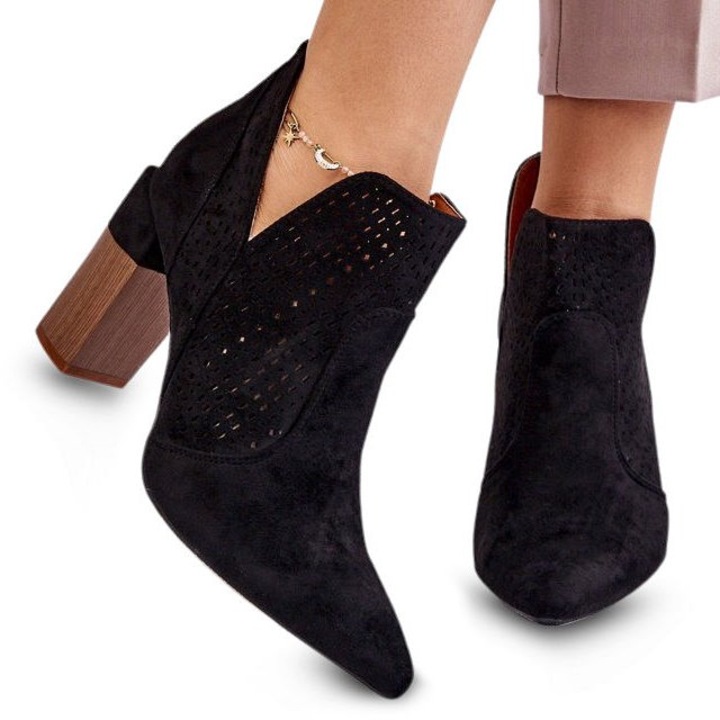 Botine cu toc Permani Casalini, Piele ecologica, Negru, 36 EU