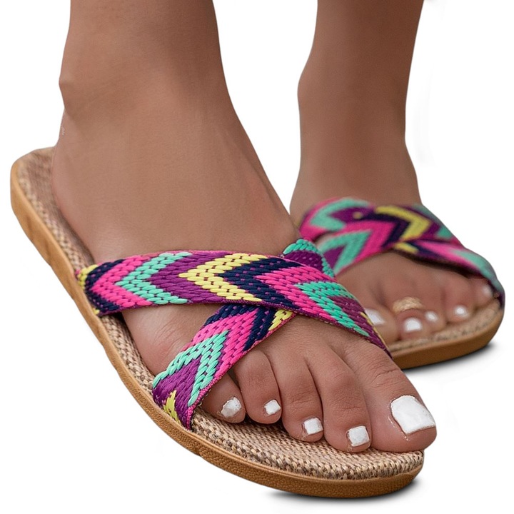 Slapi de dama, Permani, Textil, Multicolor