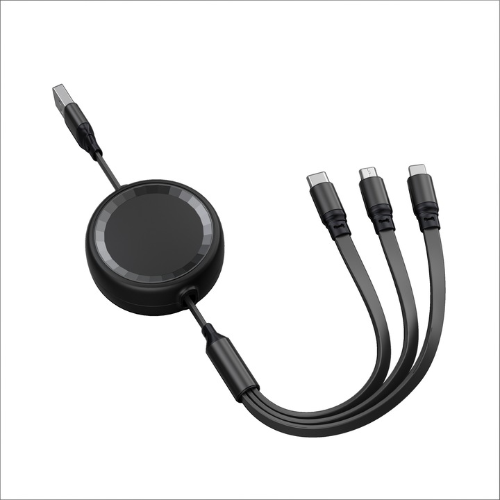 Cablu de date 3 in 1, incarcare rapida 100W, negru, 1.2m