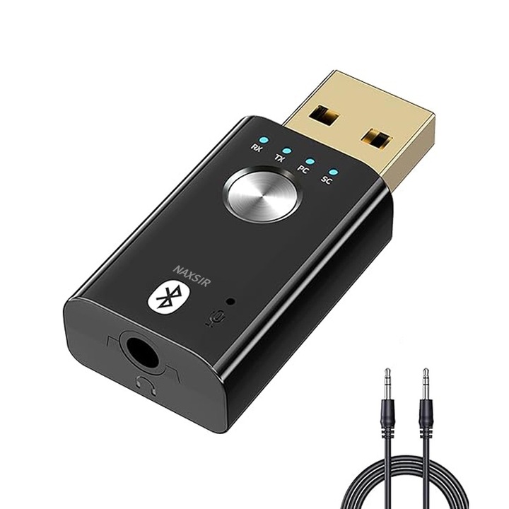 Адаптер предавател/приемник NAXSIR 4 в 1 аудио Bluetooth RX/TX/PC/SC BT 5.1 технология 3.5mm AUX стерео черен