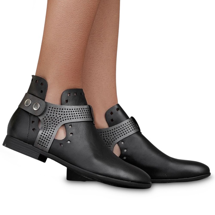 Botine de dama Permani Weide, Piele ecologica, Negru