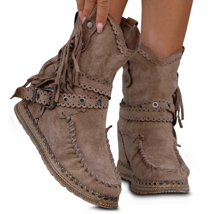 Ghete pentru dama Permani, piele intoarsa, Kaki