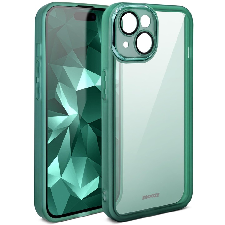 Калъф за телефон Moozy за iPhone 13, iPhone 14, Прозрачен зелен, със защита за обектива на камерата