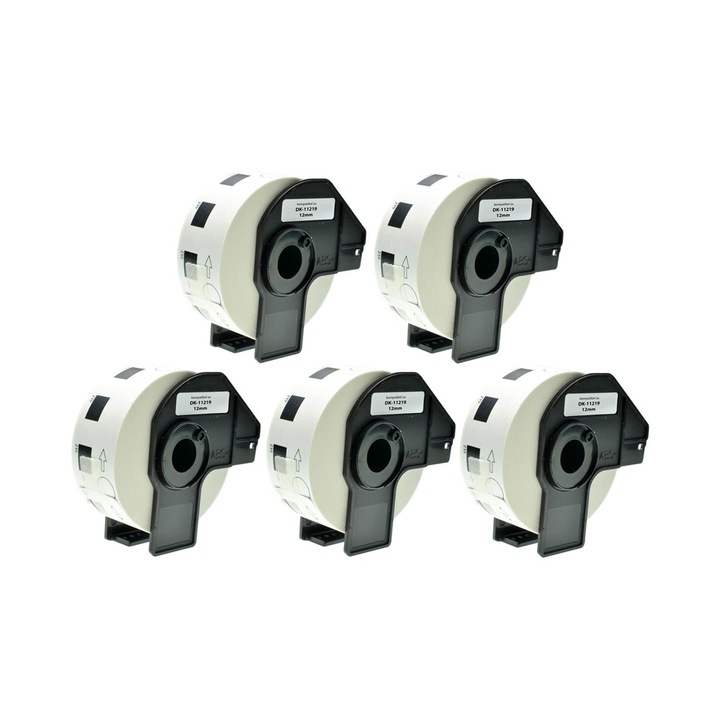 5 tekercs ragasztószalag készlet DK 11219 12 mm fehér kompatibilis Brother P-Touch QL 1000 sorozat / QL 1050 / QL 1050 N / QL 1060 N / QL 500 / QL 500 BS / QL 550 / QL 560 / QL sorozat 570 / QL 580 QL 650 TD / QL 700 / QL 710 W / QL 720 NW