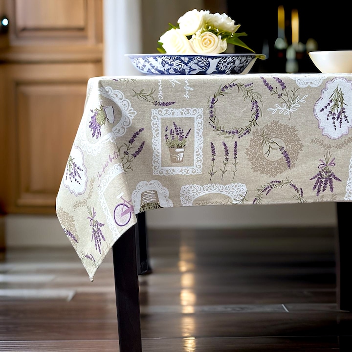 Fata de masa teflonata bej cu lavanda 100 x 140 cm