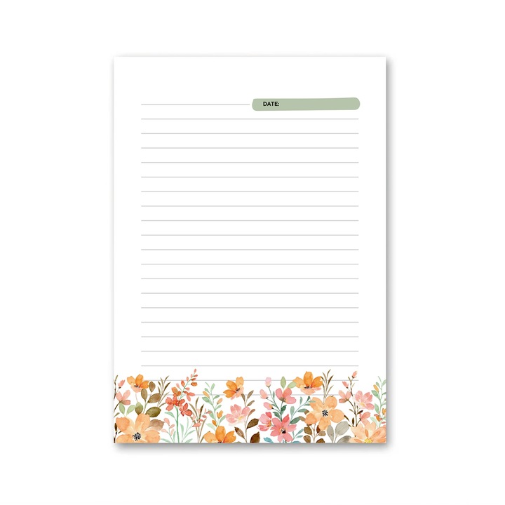 Carnet A5 model floral, color, 50 pag hartie premium 90gsm, suport din carton