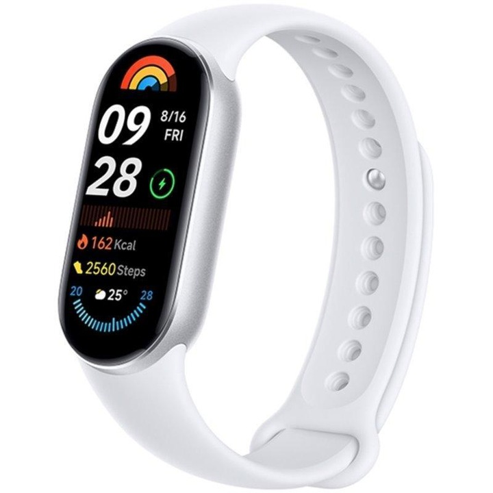 Фитнес гривна Xiaomi Smart Band 9, AMOLED екран 1.62", Bluetooth 5.4, Водоустойчивост 5 ATM, TPU гривна Silver