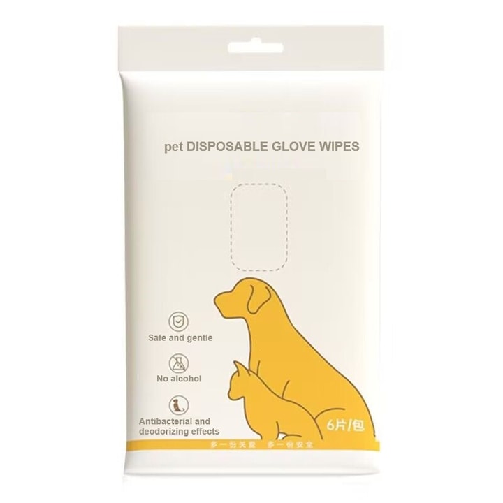 Manusi de curatare pentru animale de companie, set 6 bucati, pentru caini si pisici, non-woven, hidratante