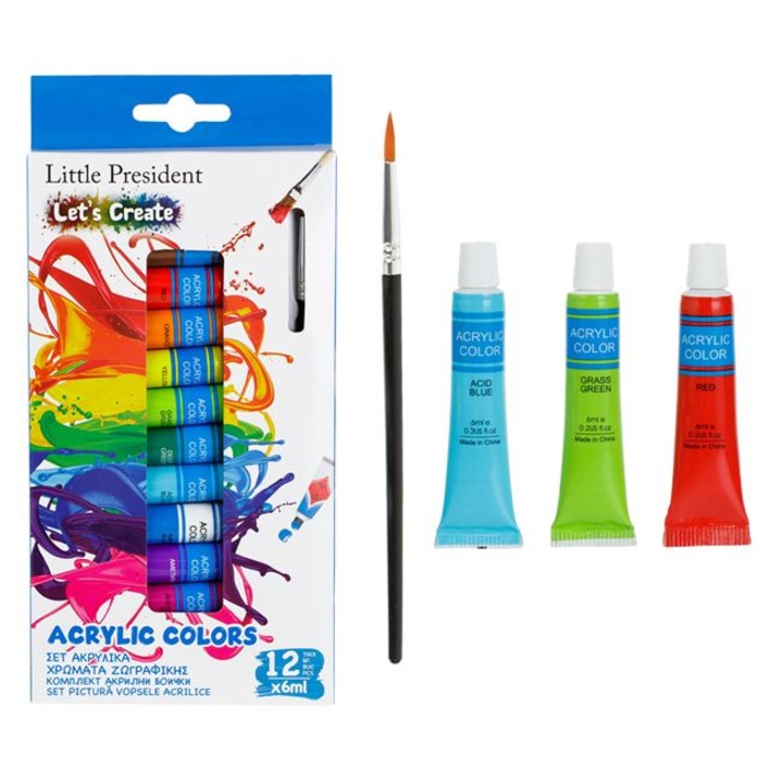 Set Culori Acrilice Little President 6ml - 12 bucati Wozniak