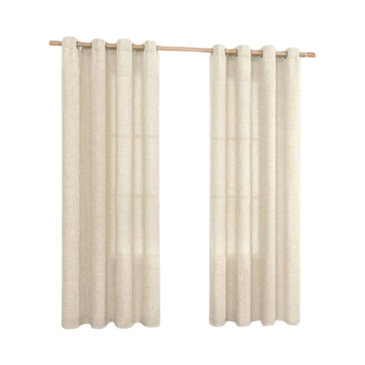Set de doua perdele Miulee, cu aspect de in, semitransparente, 225 x 140 cm bej