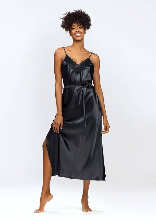 Camasa de noapte dama, Satin, Negru, M INTL