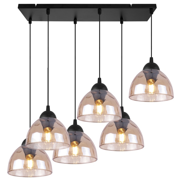 Пендел LightHome, Venice, E27, Клас A, 100 см, Стъкло, 60W, 6 Светлинни точки, Мед
