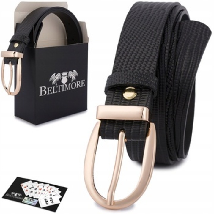 Curea dama, imitatie piele de sarpe, negru, 2.8-3cm, 80-95cm