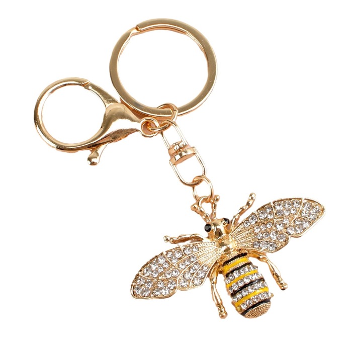 Rajzfilm rovar kulcstartó, fém strasszokkal, arany