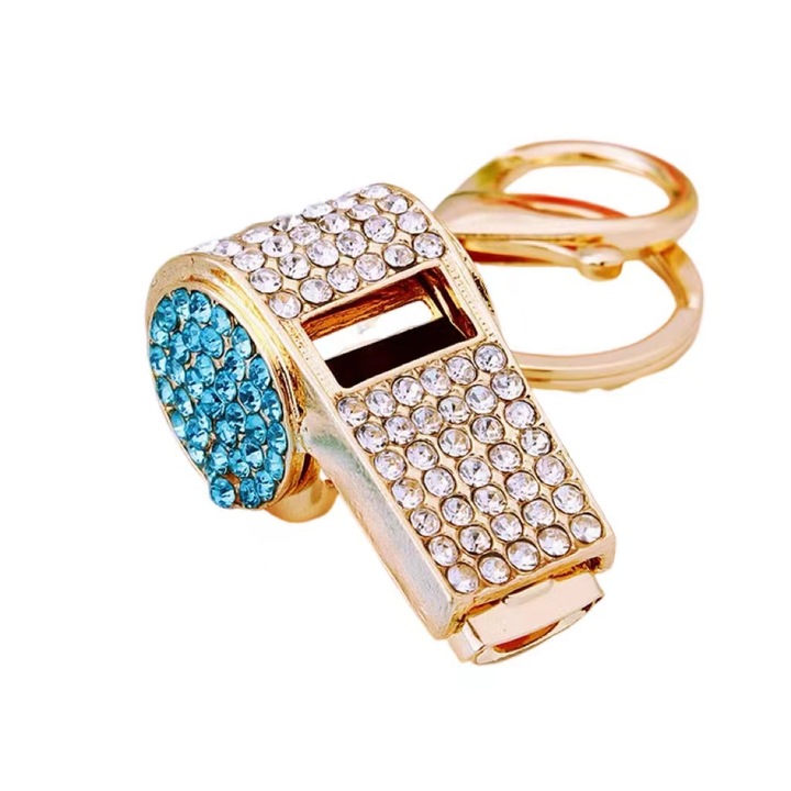 OEM Fém síp kulcstartó strasszokkal, kék