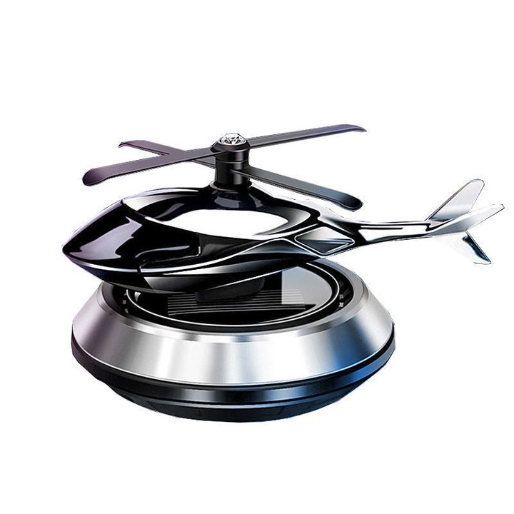 Odorizant auto, model elicopter, incarcare solara, argintiu, cu ulei esential si pipeta